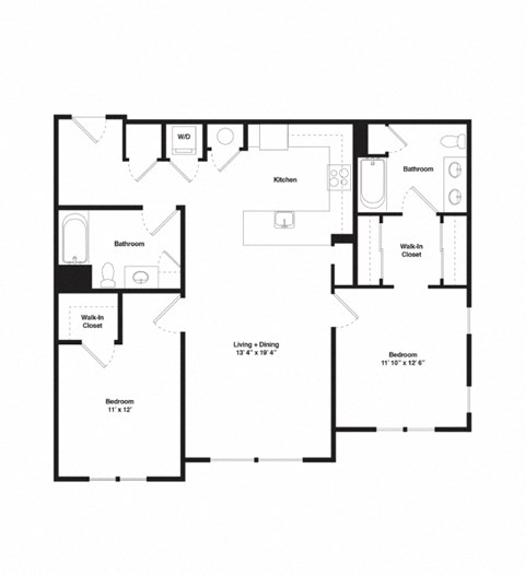 Floor plan for 2 beds, 2 baths, 1115 sqft